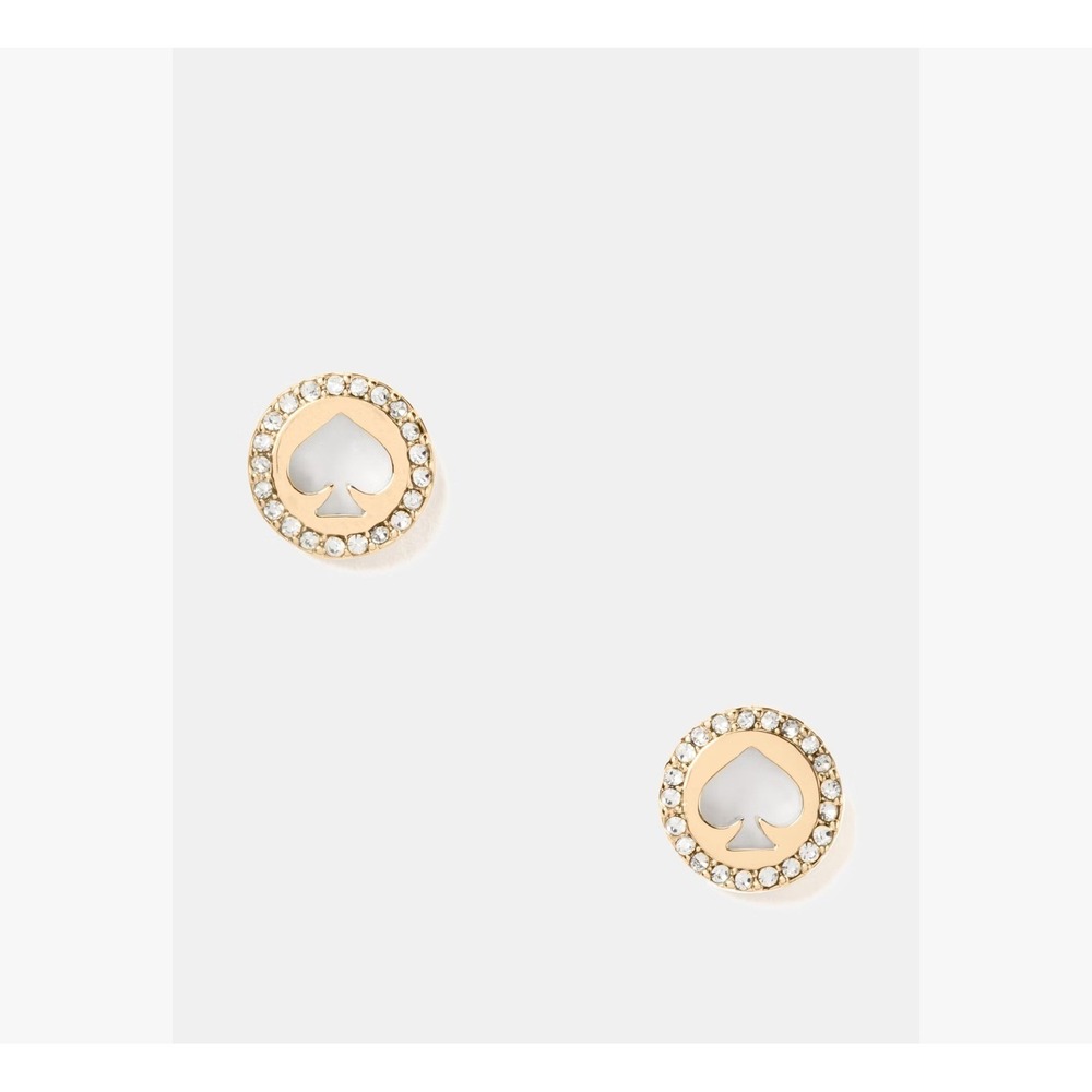 Kate Spade Spot The Spade Pave Halo Earrings Gold Tone Crystals Minimal Dainty